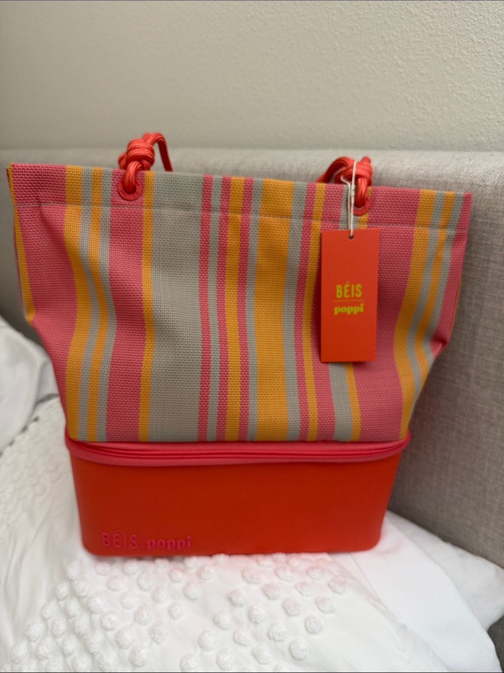 BEIS x Poppi The Cooler Tote in Juicy Pink Orange Summer Pool Tote BNWT - Picture 5 of 12